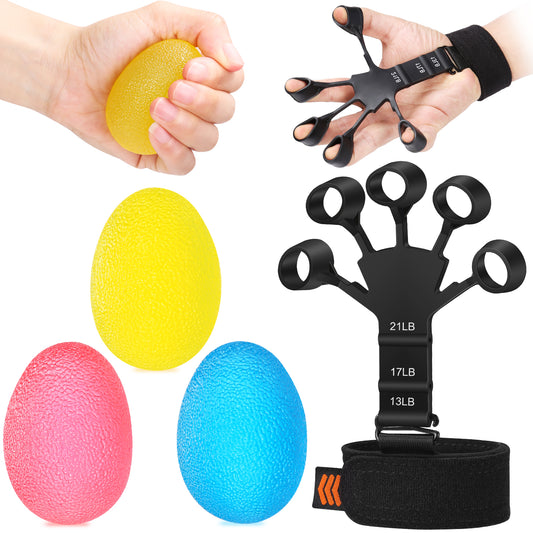 Finger Exerciser & Hand Exercise Balls - Physical Therapy Kit for Arthritis, Carpal Tunnel Pain Relief, Rehabilitation, Stress Relief